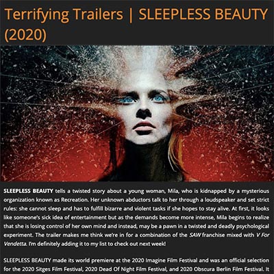 Terrifying Trailers | SLEEPLESS BEAUTY (2020)